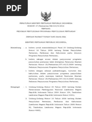 Permentan 47-2016 Penyusunan Programa Penyuluhan Pertanian | PDF