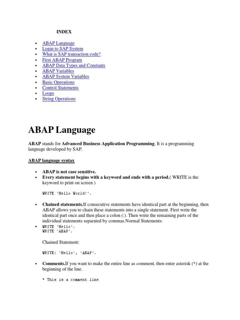ABAP Language: WRITE 'Hello World!' | PDF | Control Flow | C ...
