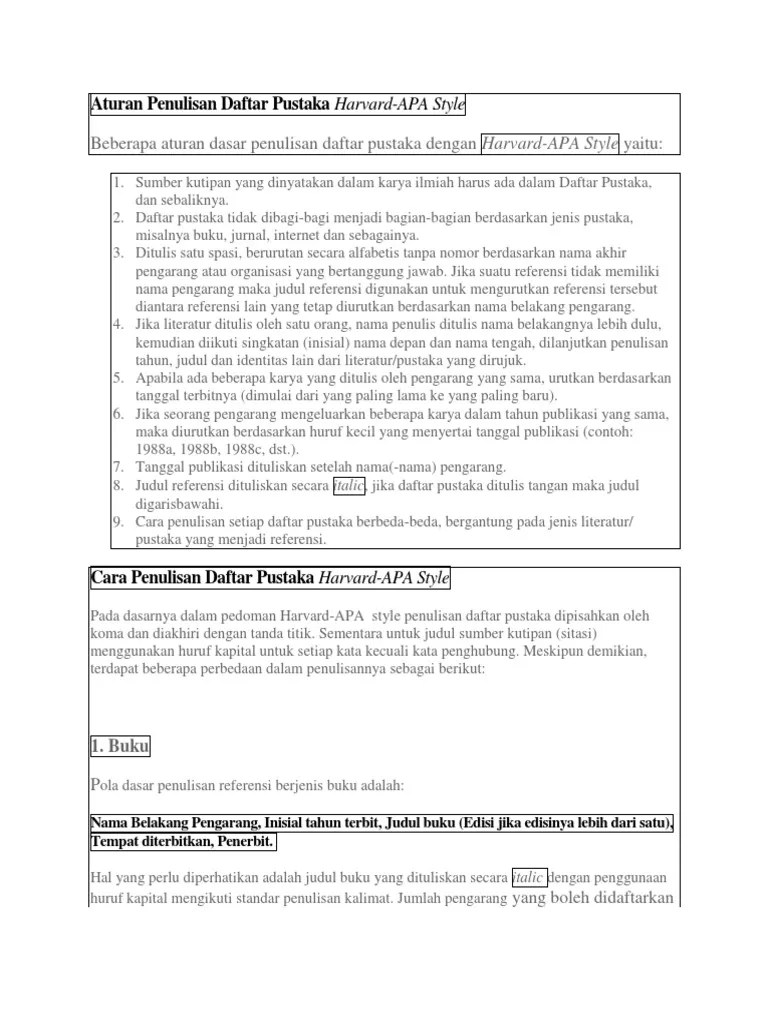 Aturan Penulisan Daftar Pustaka Harvard | PDF