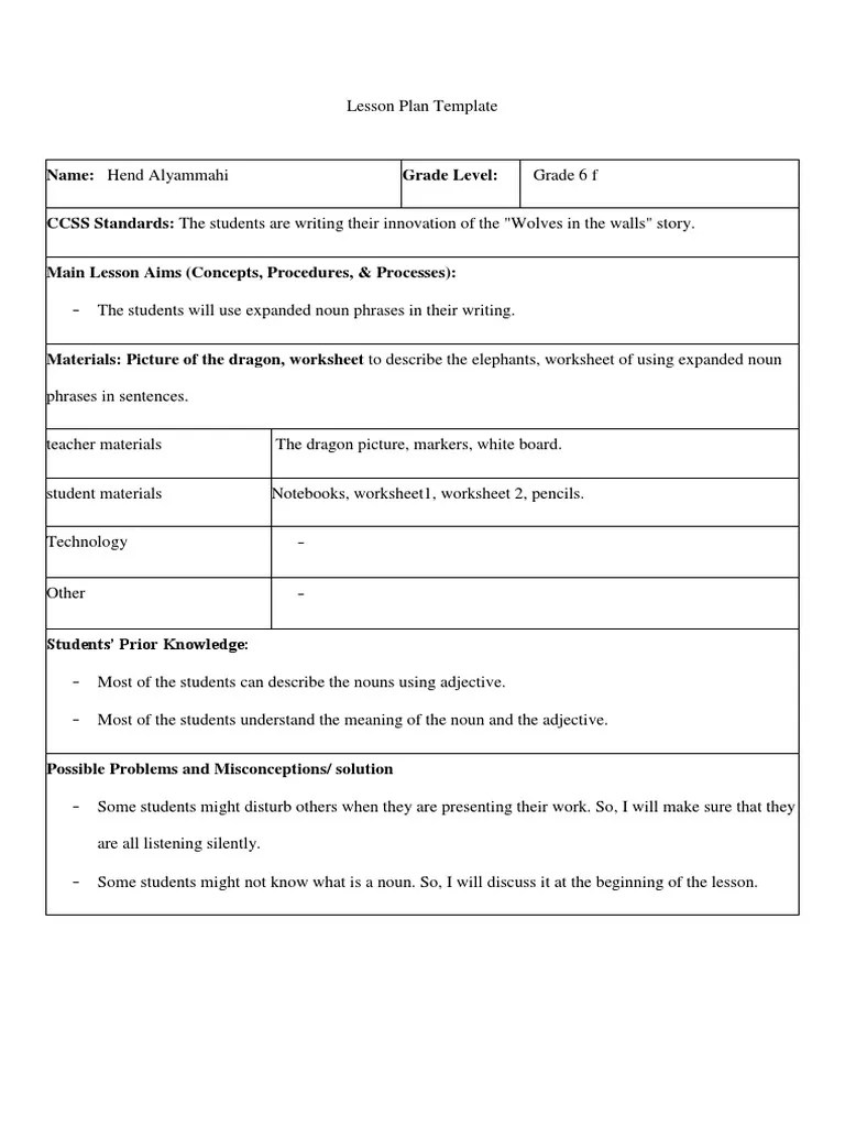 Expanded noun phrases give more detail about a simple noun group: Lesson Plan Expanded Noun Phrase Pdf Noun Adjective
