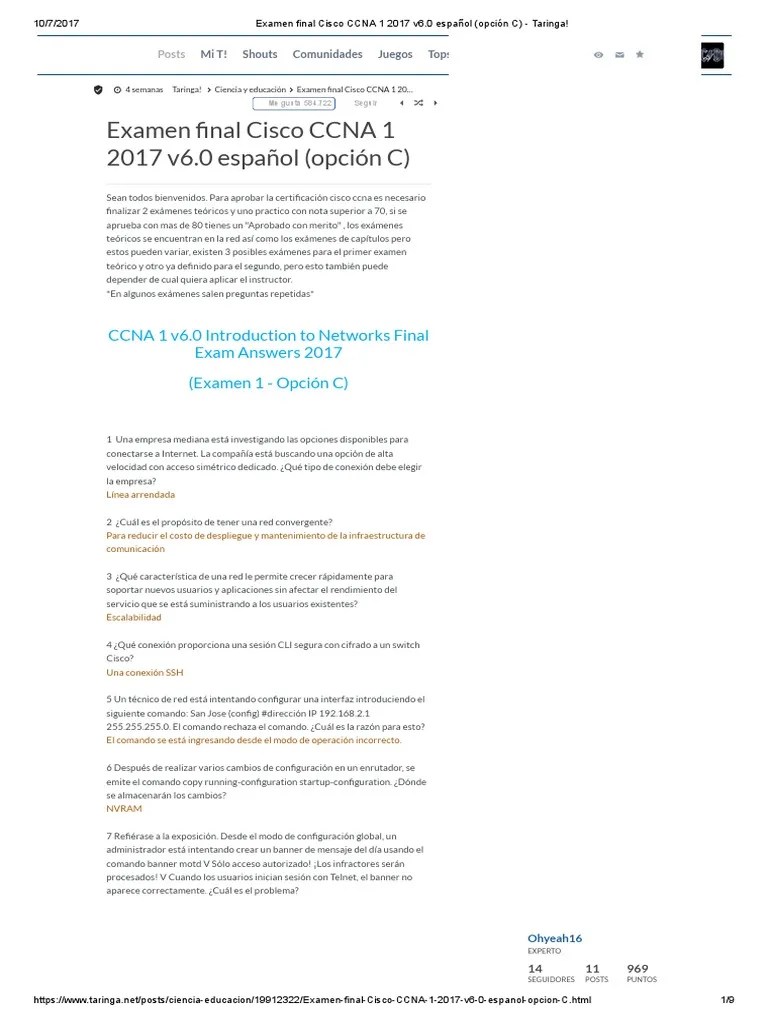 Examen Final Cisco CCNA 1 2017 V6 (C) | PDF | Protocolos De Internet ...