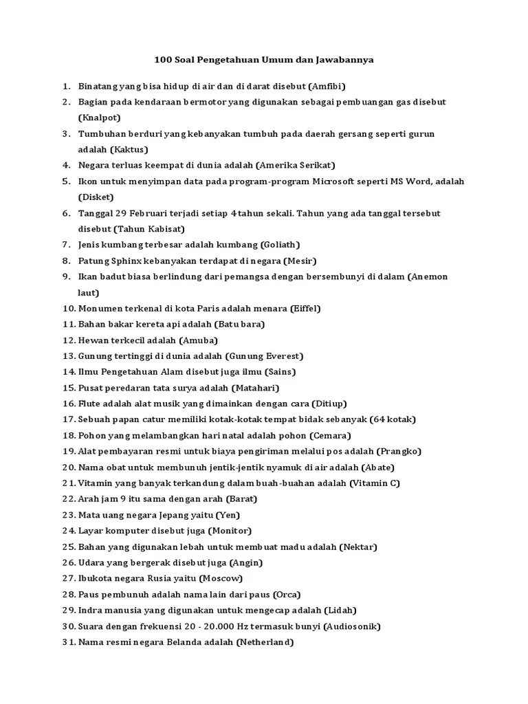 pdf download soal + pembahasan tps pengetahuan & pemahaman umum b3 2020/2021. Soal Cerdas Cermat Smp Pengetahuan Umum Dan Jawabannya