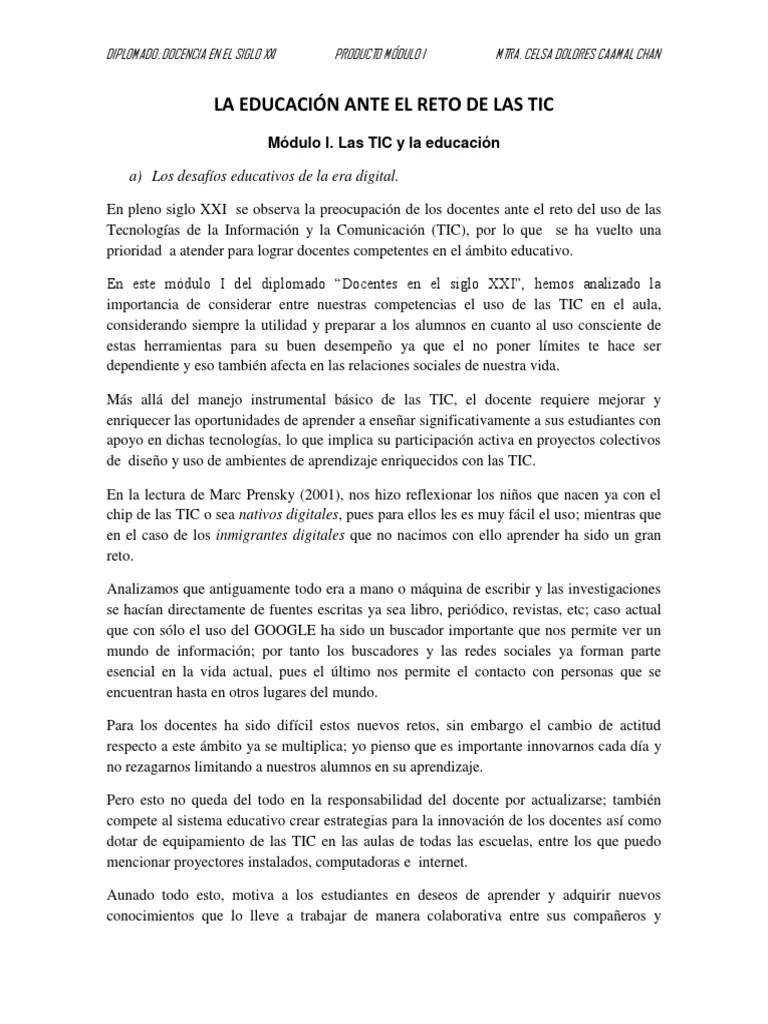 La Educación Ante El Reto De Las TIC | PDF | Tecnología De Información Y Comunicaciones | Maestros