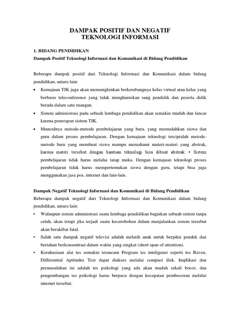 Dampak Positif Dan Negatif Bidang Pendidikan - Terkait Pendidikan