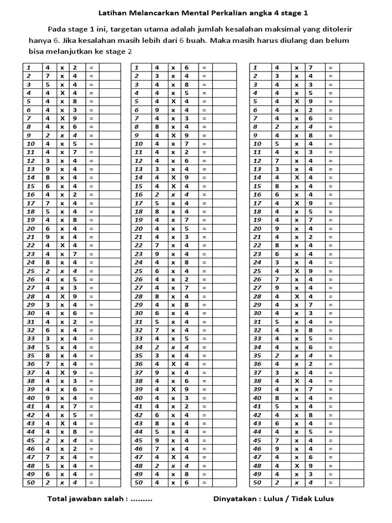 Latihan Melancarkan Perkalian 4 Stgae 1 - 2 Versi f4