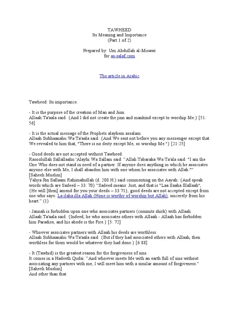 TAWHEED | PDF | Prophets And Messengers In Islam | Allah