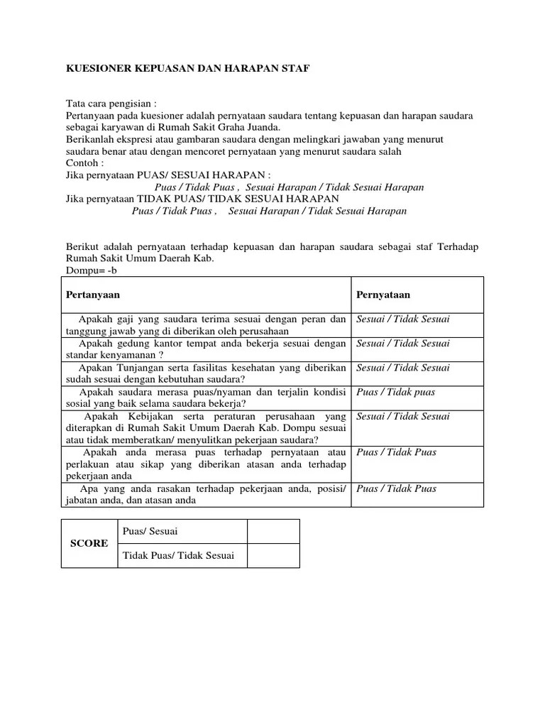 A short summary of this paper. Contoh Kuesioner Kepuasan Karyawan Terhadap Perusahaan Mosaicone