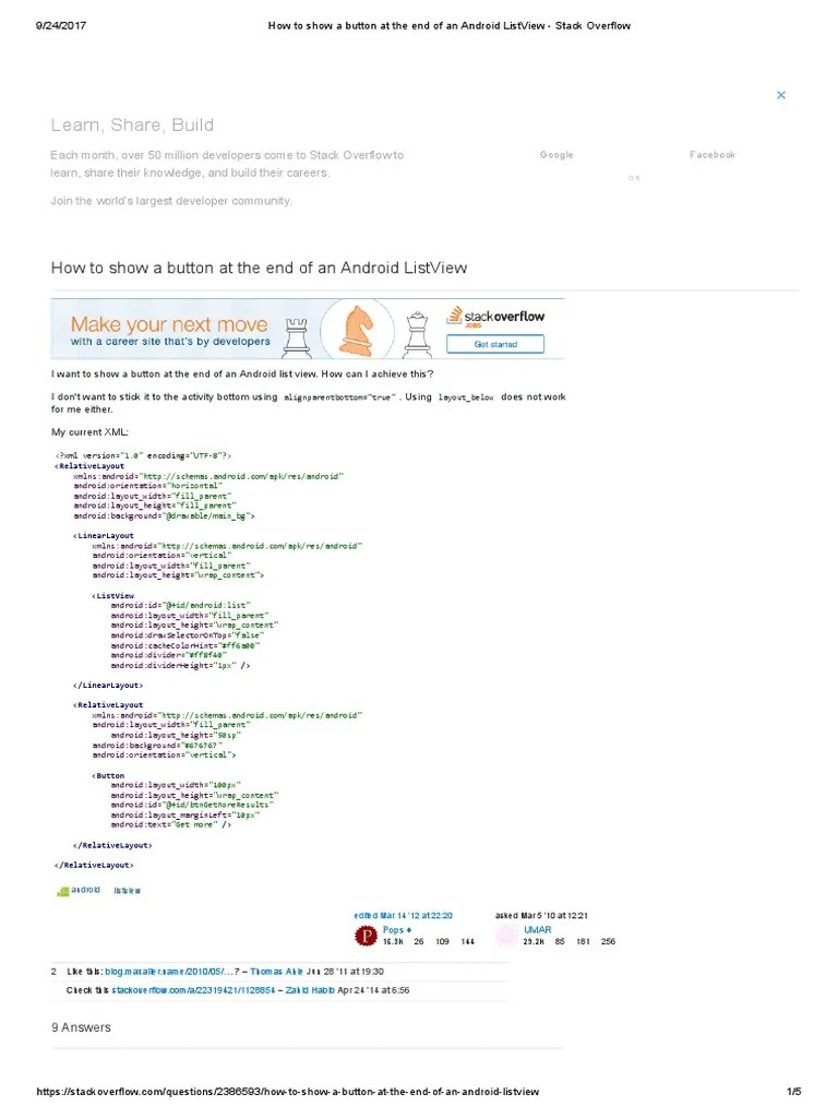 How To Show A Button At The End Of An Android ListView - Stack Overflow ...