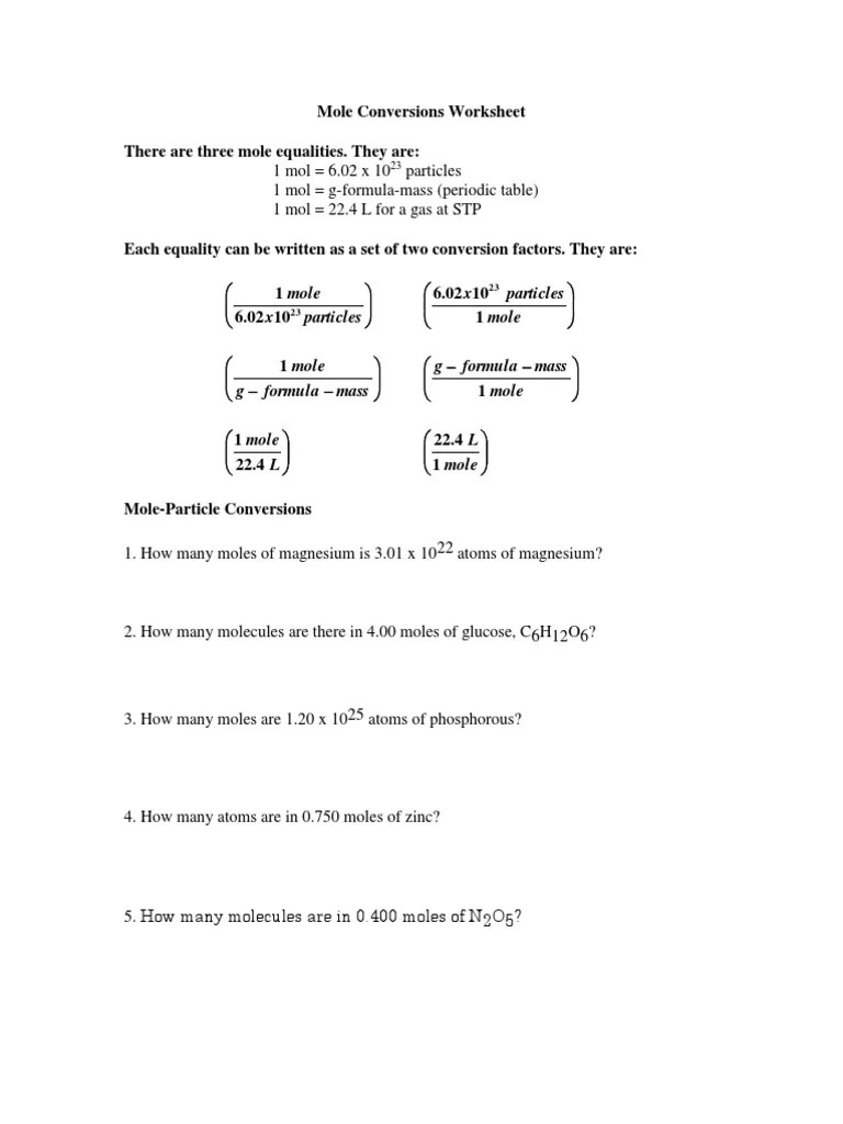 Mole calculation worksheet with solutions, exercises for chemistry. 5b Mole Conversions Worksheet Pdf Mole Unit Gases