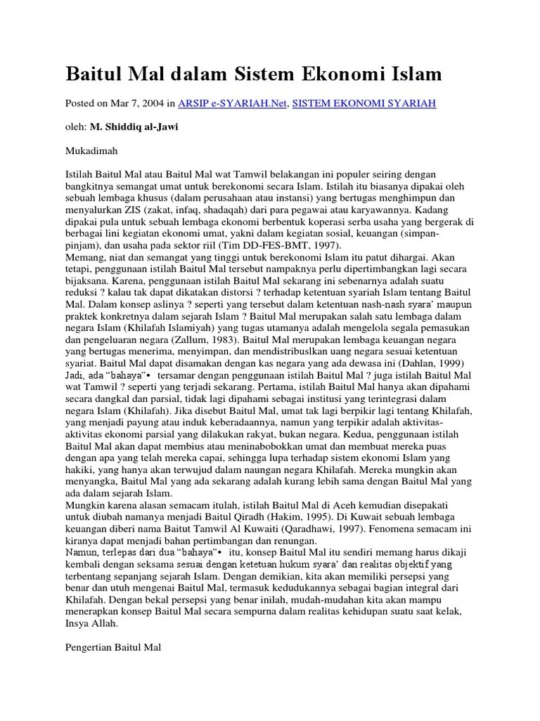 Baitul Mal Dalam Sistem Ekonomi Islam | PDF