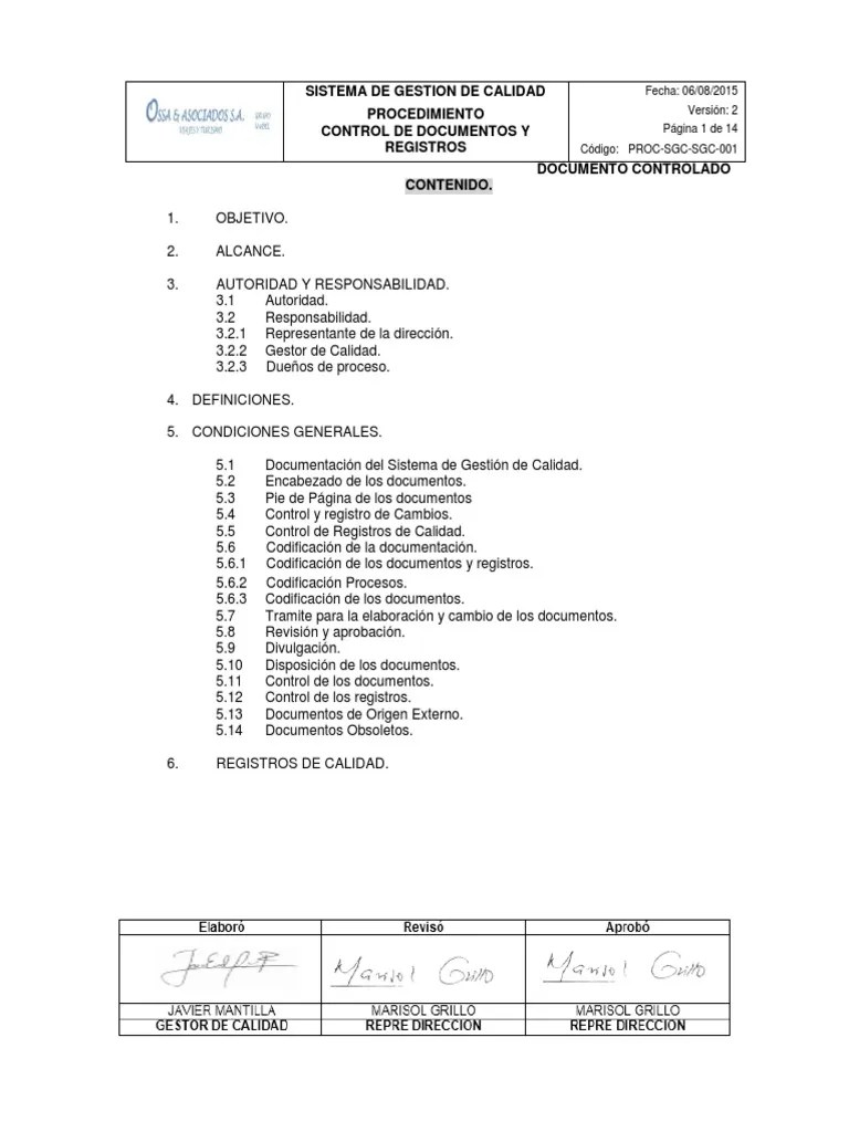 PROC-SGC-SGC-001 - Procedimiento De Control De Documentos Y Registros | PDF | Gestión De La ...