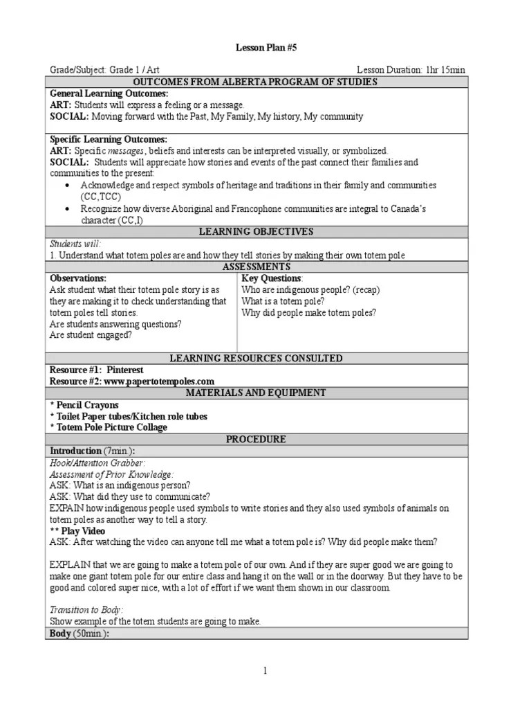 Totem Pole Lesson Plan | PDF | Educational Assessment | Lesson Plan