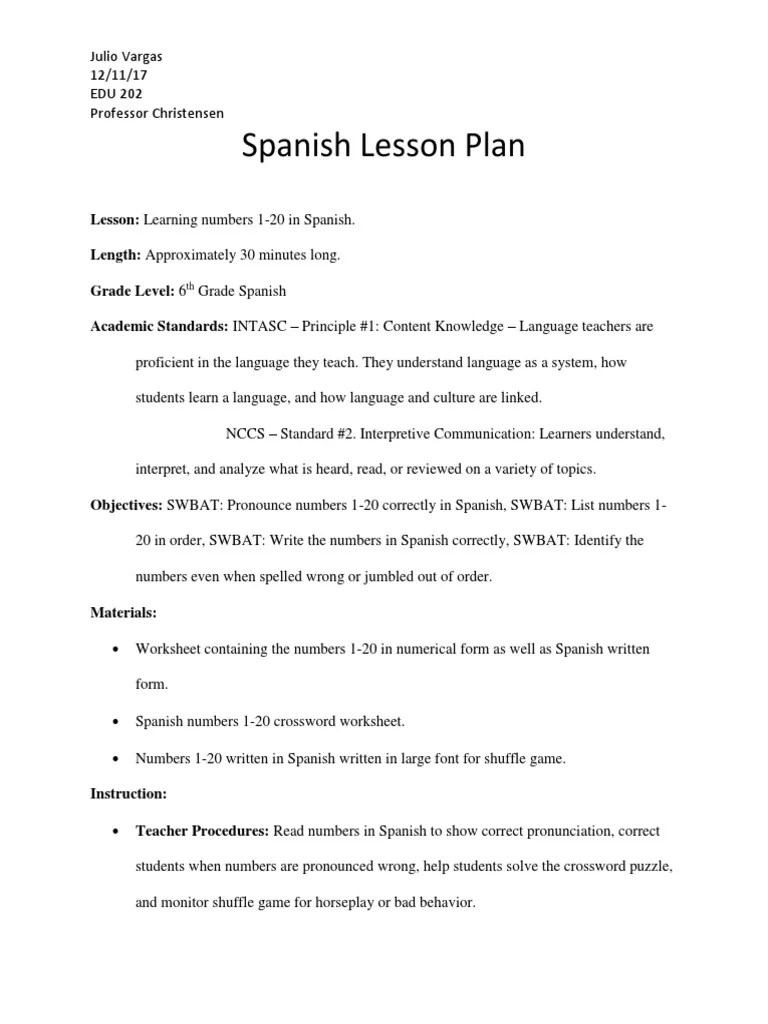 Spanish Lesson Plan | PDF | Lesson Plan | Spanish Language