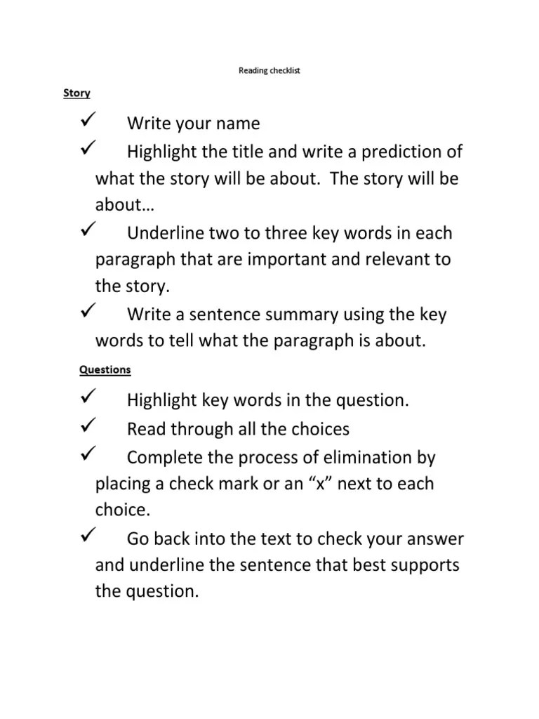 Reading Checklist | PDF