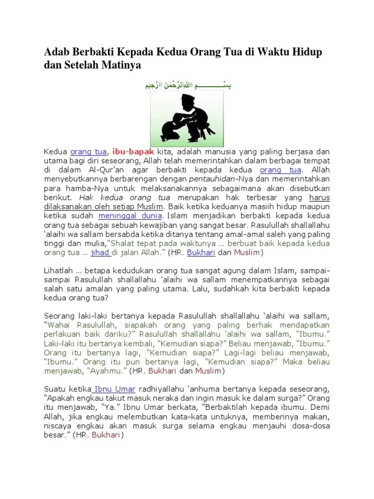 Adab Berbakti Kepada Kedua Orang Tua Di Waktu Hidup Dan Setelah Matinya |  PDF