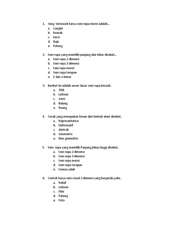 Berikut Unsur Seni Rupa Tiga Dimensi Kecuali A Titik B Garis C Bidang D  Warna