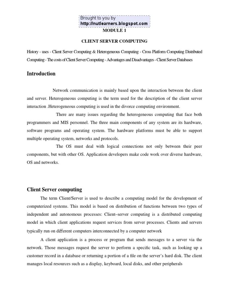 Notes Module 1 | PDF | Client–Server Model | Server (Computing)