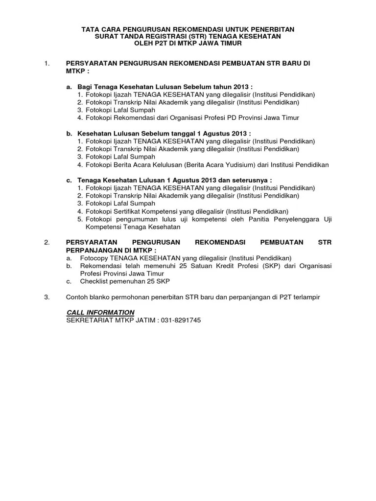 Tata Cara Pengurusan STR Tenaga Kesehatan Ke P2t Jawa Timur | PDF