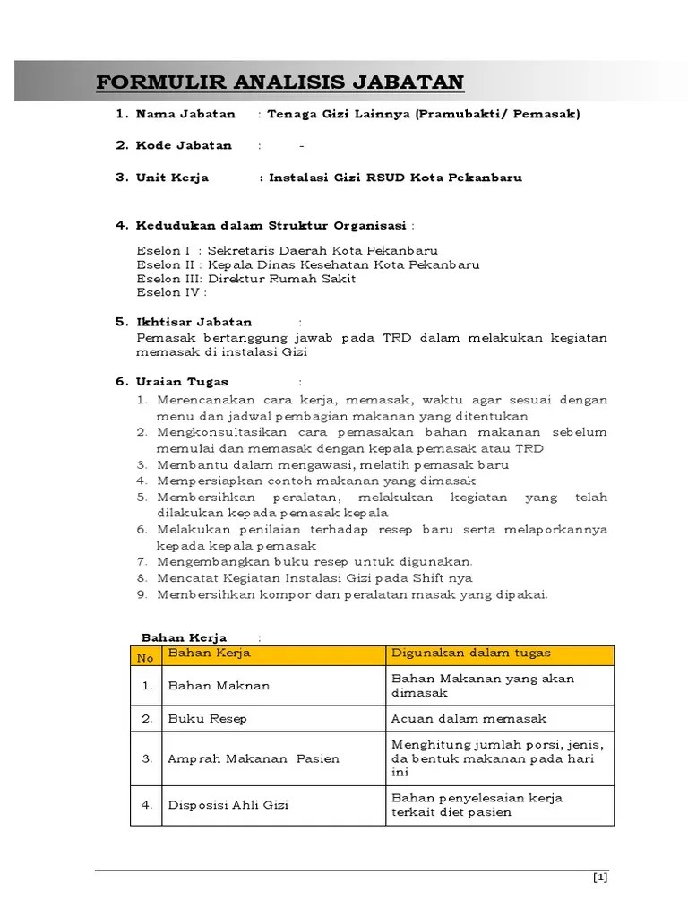 Dukungan manajemen dan pelaksanaan tugas teknis lainnya pada. Anjab Pramubakti Rs