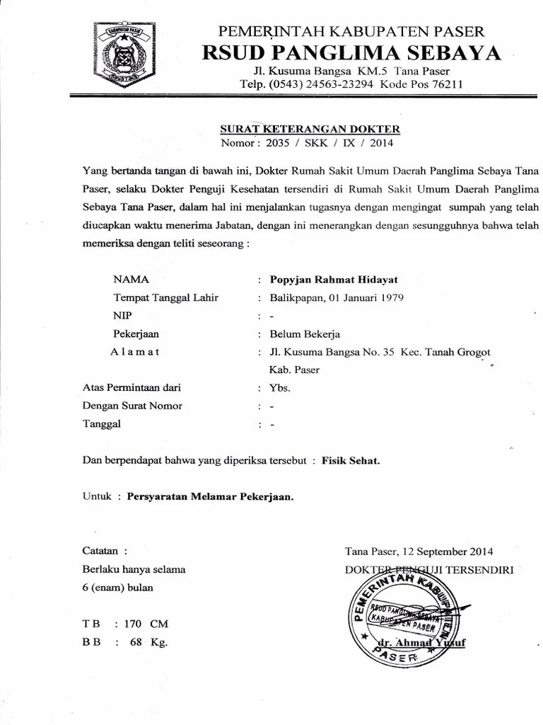 Surat Keterangan Diagnosa Dokter - Perumperindo.co.id