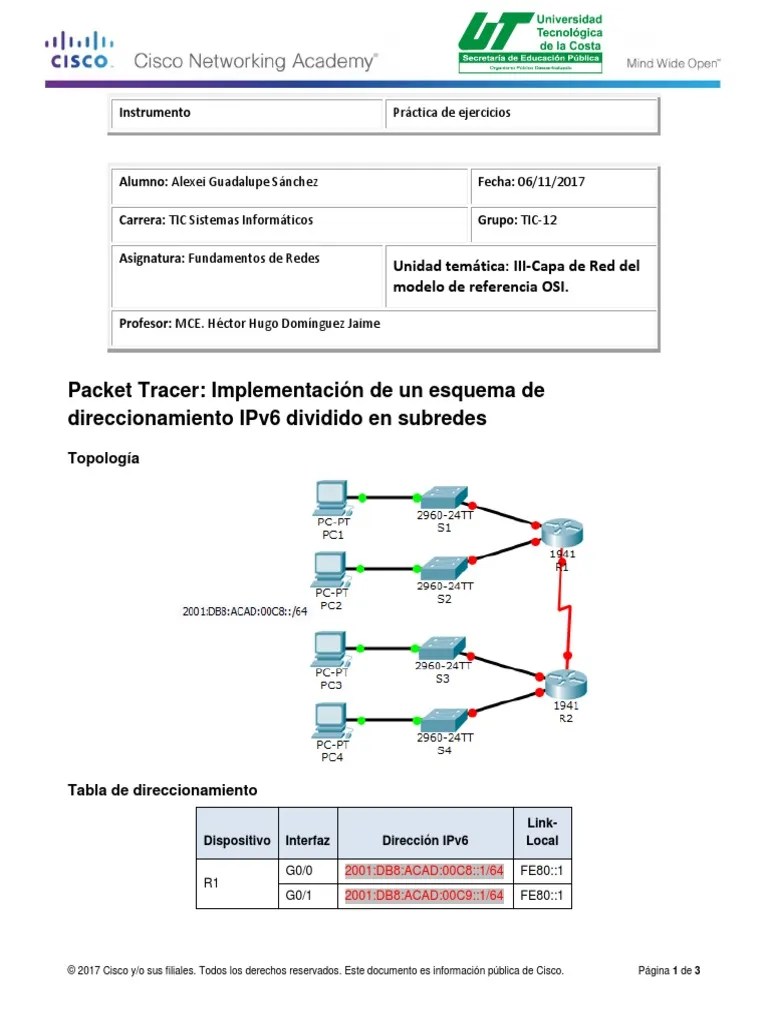 8.3.1.4 Packet Tracer - Implementing A Subnetted IPv6 Addressing Scheme ...