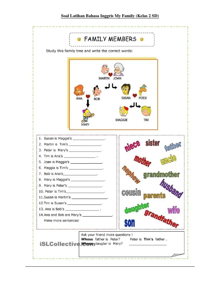 Soal latihan bahasa inggris my family kelas 2 sd