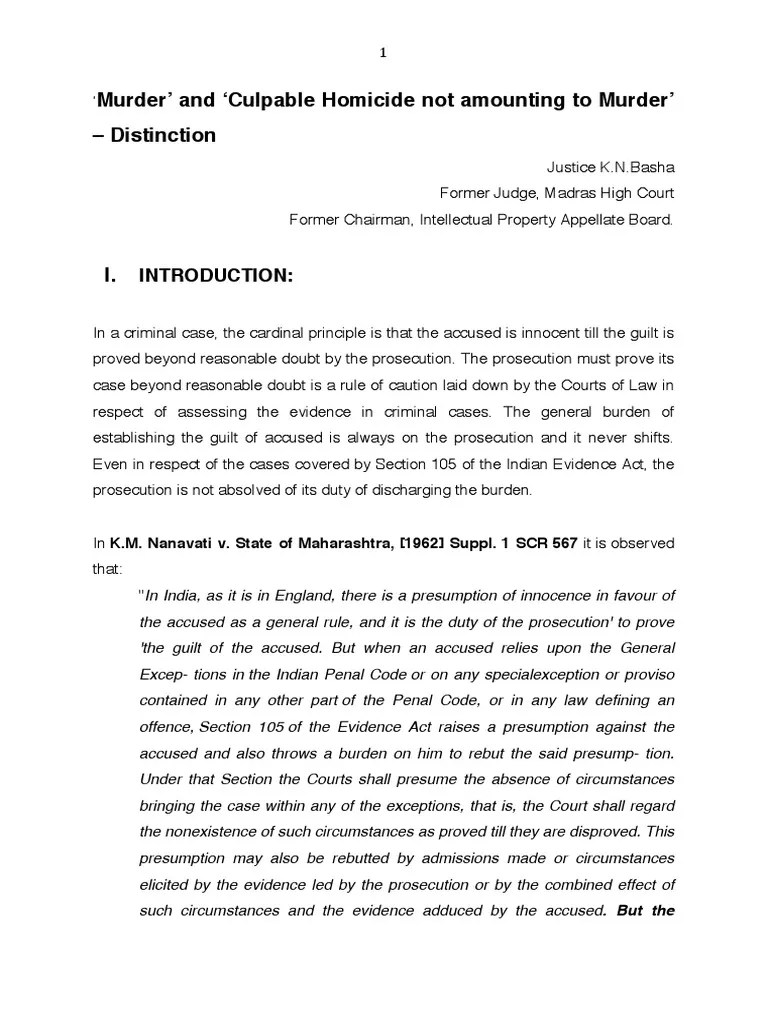 Distinction Between Murder And Culpable Homicide Not Amounting To ...