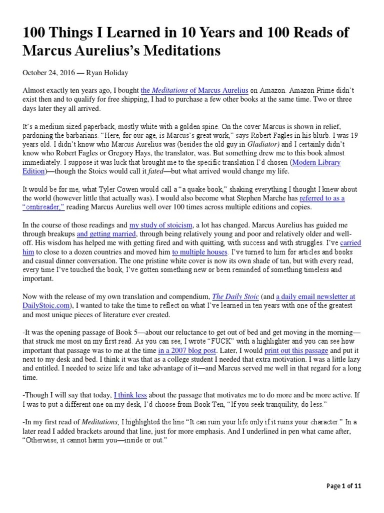 100 Things I Learned In 10 Years And 100 Reads Of Marcus Aurelius's ...