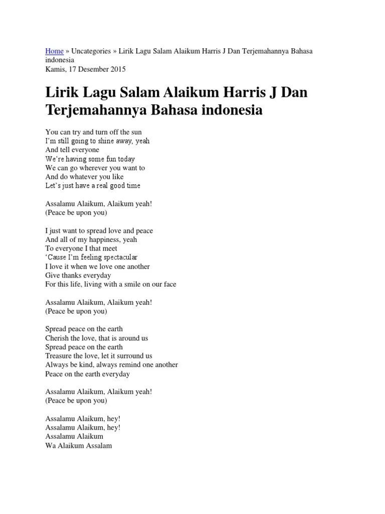 Lirik Lagu Assalamualaikum Harris J Bahasa Indonesia