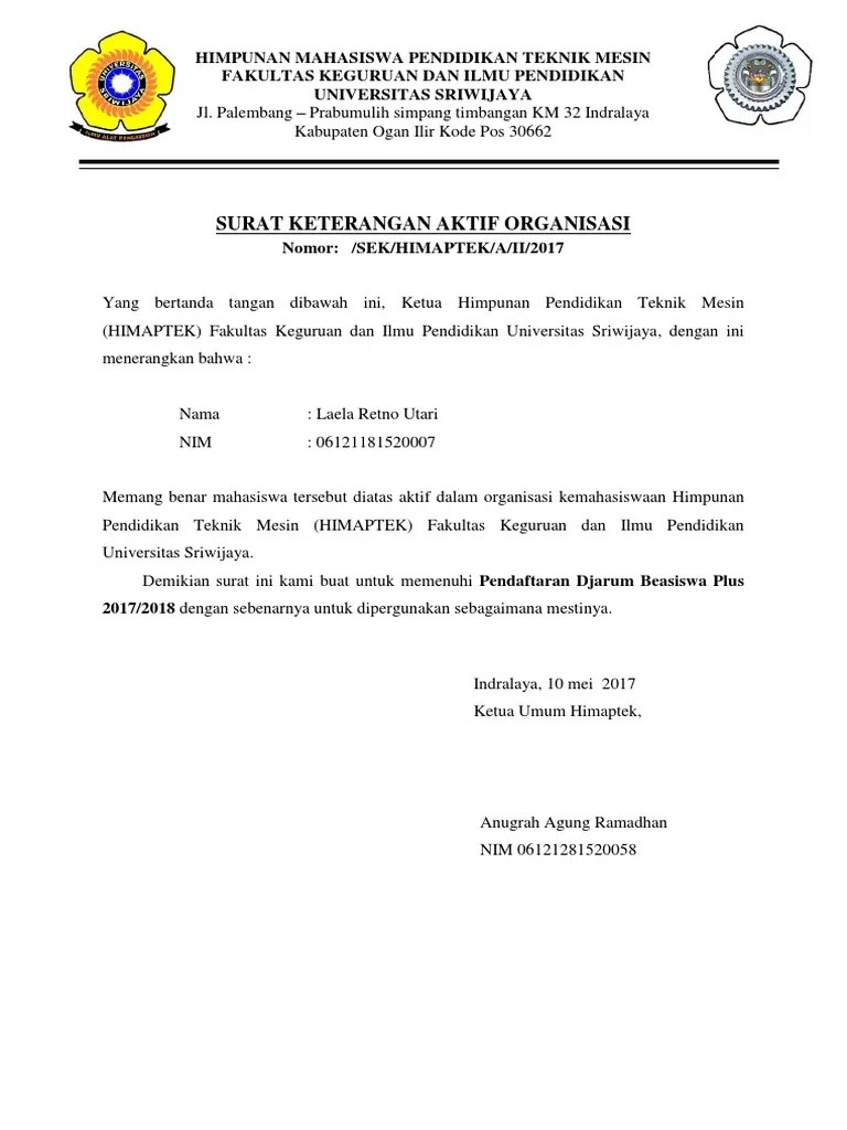 Doc surat keterangan aktif organisasi febrianto rahmat academia edu. Contoh Surat Aktif Organisasi Aneka Macam Contoh
