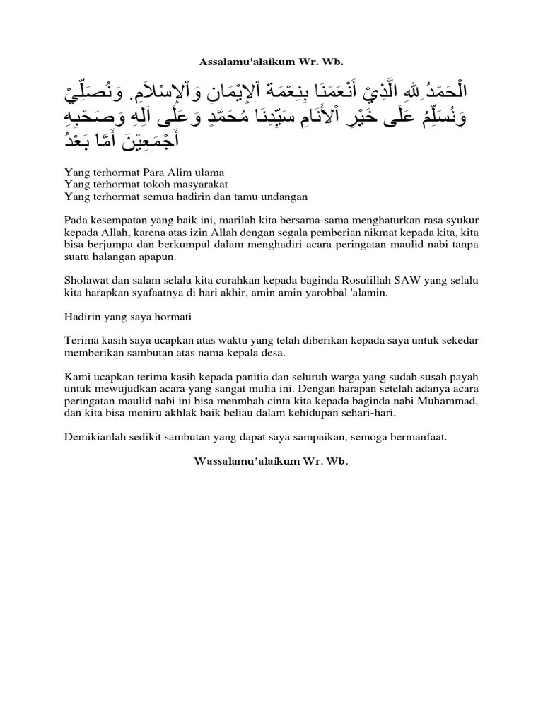 Contoh Sambutan Mewakili Kepala Desa Acara Peringatan Maulid Nabi Muhammad Saw Cute766