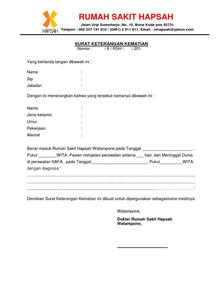 Yang bertanda tangan dibawah ini ketua rt.004 lk.i kelurahan durian payung kecamatan tanjung karang pusat kota bandar lampung, . Surat Kematian Rumah Sakit Tengok Letter Website