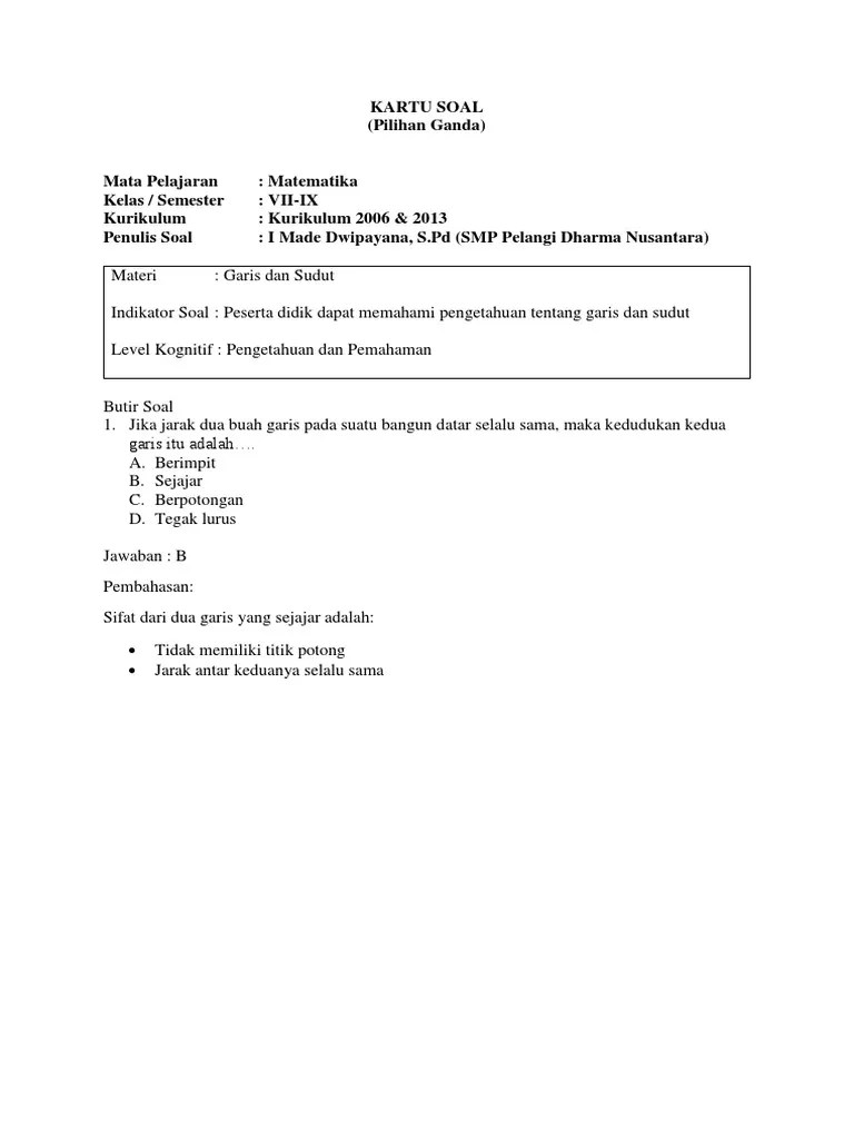 Aug 04, 2015 · kartu soal matematika smp kelas ix 1. Kartu Soal Matematika Kls 7 Kurikulum 2013 Jawabanku Id