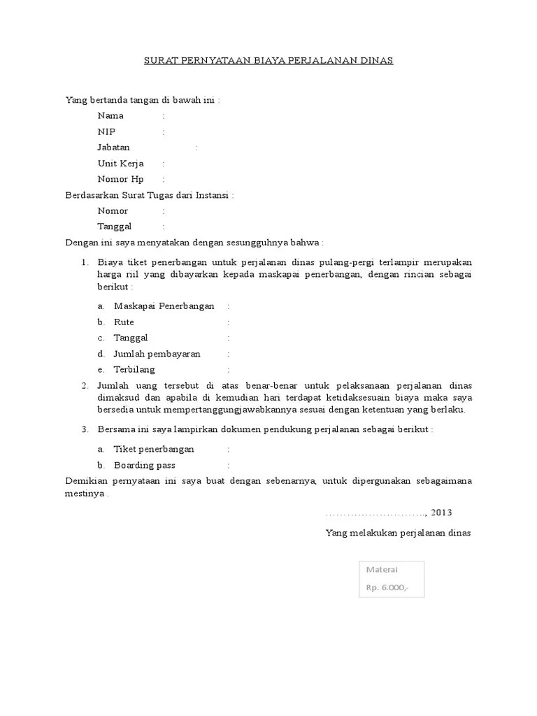 *) pada tahun akademik ………………., maka dengan ini saya : Surat Pernyataan Biaya Perjalanan Dinas Pdf