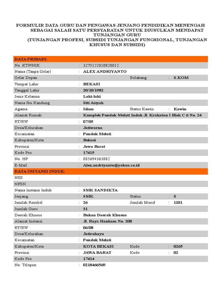 Format a1.1 formulir pendaftaran peserta. Formulir Data Guru Dan Pengawas Jenjang Pendidikan Menengah Contoh Pdf
