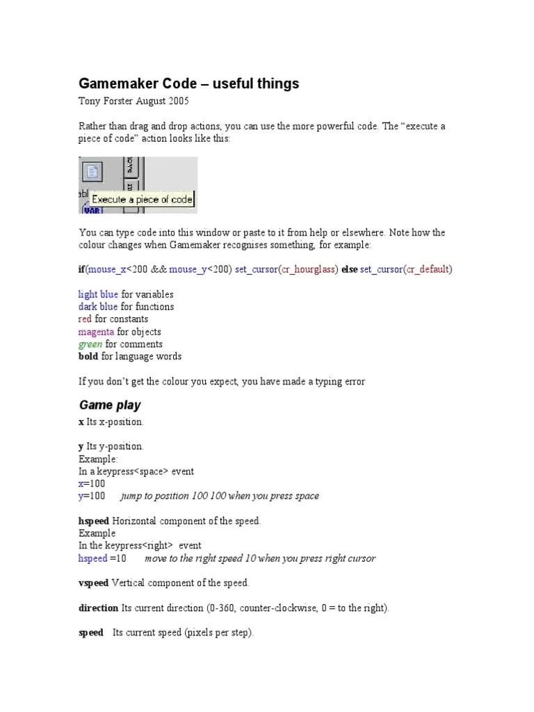 Gamemaker Code - Useful Things: Game Play | PDF | Computer Programming ...