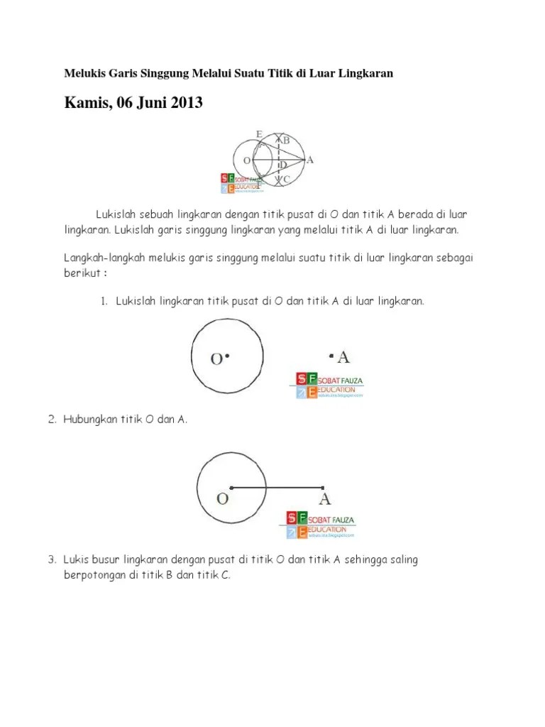 Persamaan garis singgung pada lingkaran. Melukis Garis Singgung Melalui Suatu Titik Di Luar Lingkaran Pdf