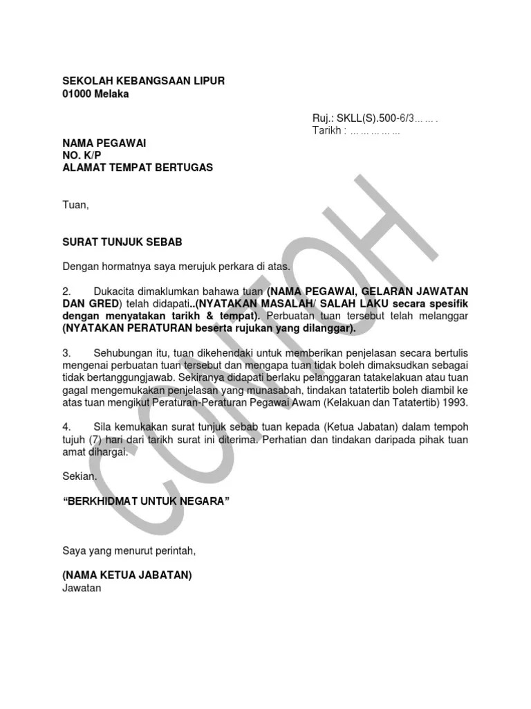 Koleksi contoh surat tunjuk sebab, format surat tunjuk sebab, alasan surat tunjuk sebab yang biasa digunakan untuk menjawab surat tunjuk . Contoh Surat Tunjuk Sebab Pdf
