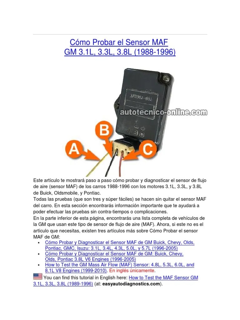 Cómo Probar El Sensor MAF GM (3.1, 3.3, 3.8 Modelos 1988 - 1996) | PDF ...