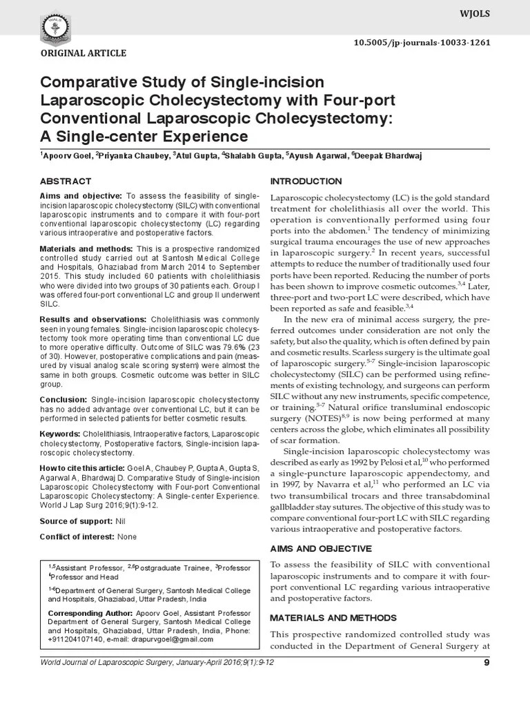 Comparative Study Of Single-Incision Laparoscopic Cholecystectomy With ...