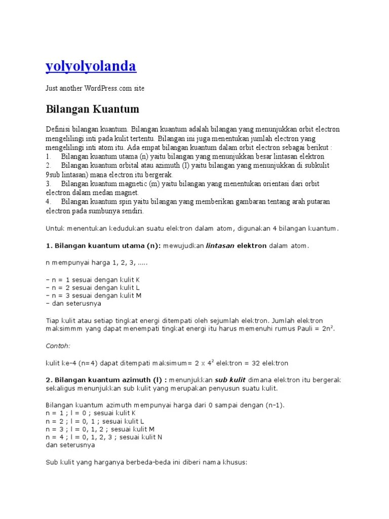 Tuliskan hubungan antara bilangan kuantum utama (n), azimut (l), magnetik (m), dan Bilangan Kuantum Fismod Pdf