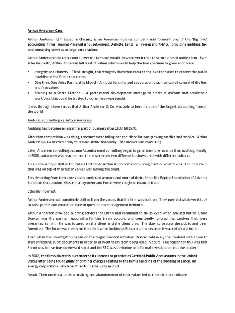 Arthur Andersen Case | PDF | Corporate Law | Companies
