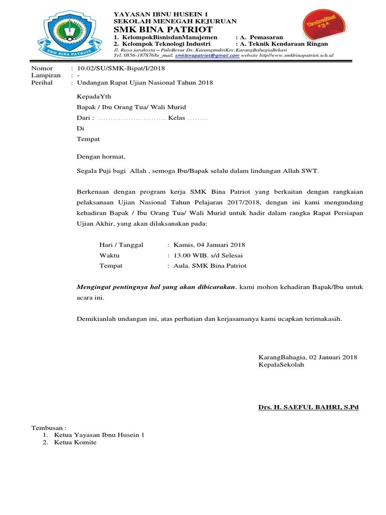 A.pemilihan pengurus komite yang baru. Surat Undangan Rapat Un 2018 Pdf