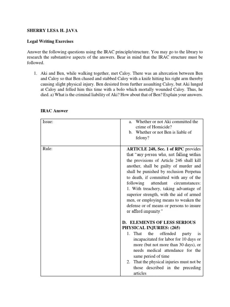Irac Legal Exercise (1) | Murder | Crimes