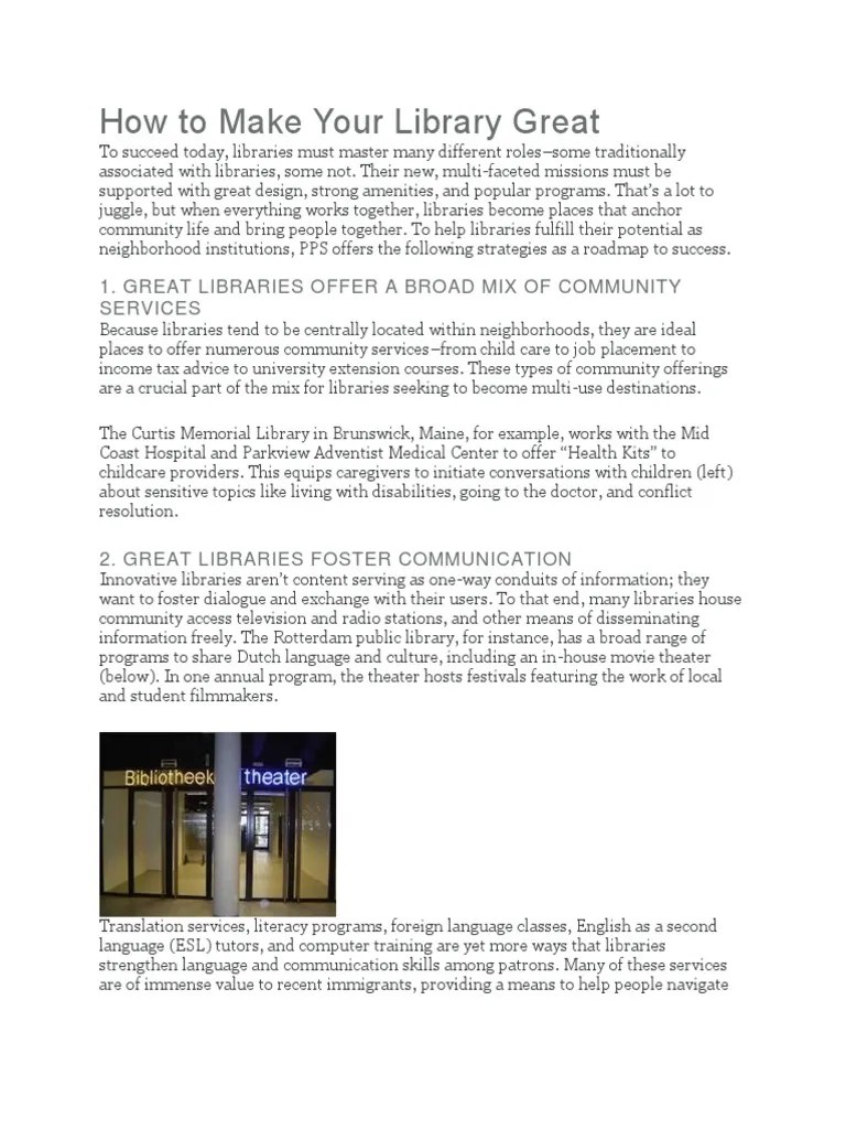 How To Make Your Library Great | PDF | Public Library | Libraries