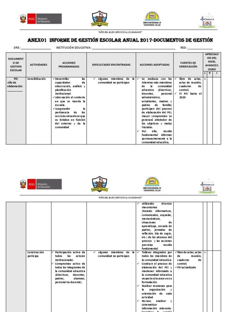 Anexo 2 Informe De Gestión Escolar Anual 2017 Por Compromisos | PDF ...