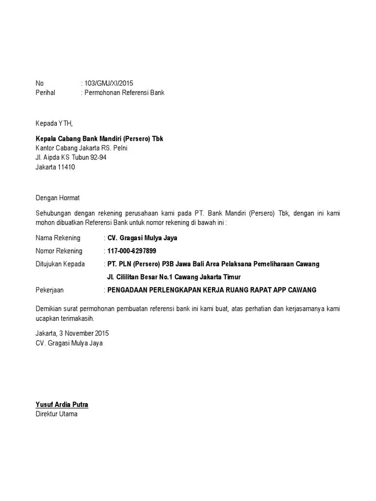 Doc Surat Permohonan Referensi Bank Dedy Fadel Academia Edu 