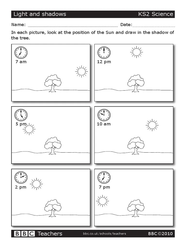 Topics include plants, animals, our bodies, food & nutrition, weather and seasons, energy, properties of heat, light and sound, forces and motion and materials. bbc_teachers_ks2_science_worksheet_light_and_shadows.pdf