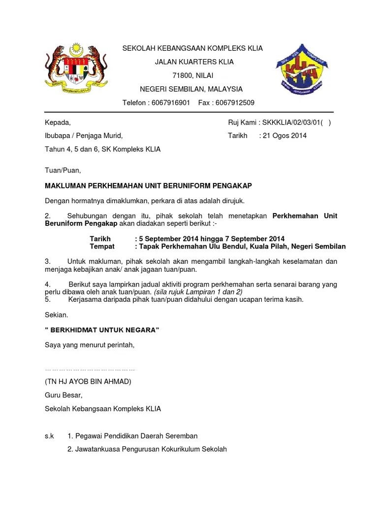 Pemberitahuan Contoh Surat Makluman Program : Surat