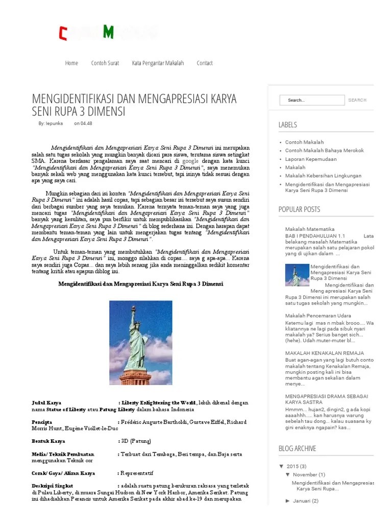 Bangunan 3d ialah sesuatu yang pasti tidak luput dari . Contoh Makalah Mengidentifikasi Dan Mengapresiasi Karya Seni Rupa 3 Dimensi Pdf
